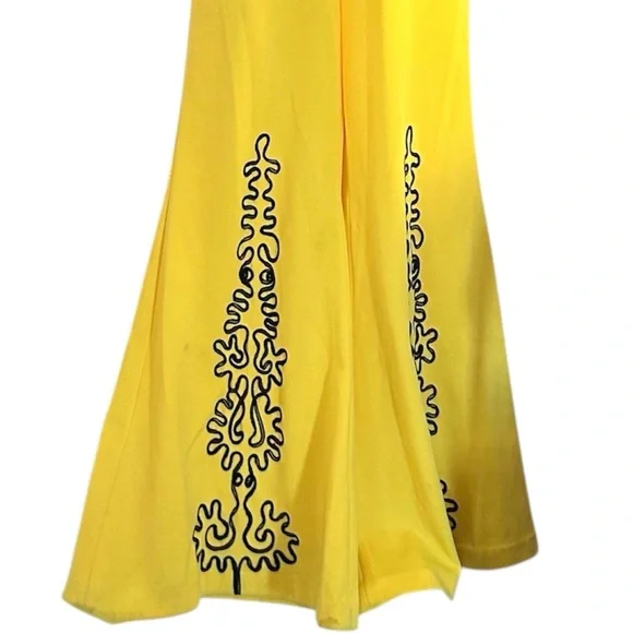 Fredrick’s of Hollywood Vintage 70s RARE Embroidered Bell Bottom Jumpsuit Yellow - Picture 4 of 14